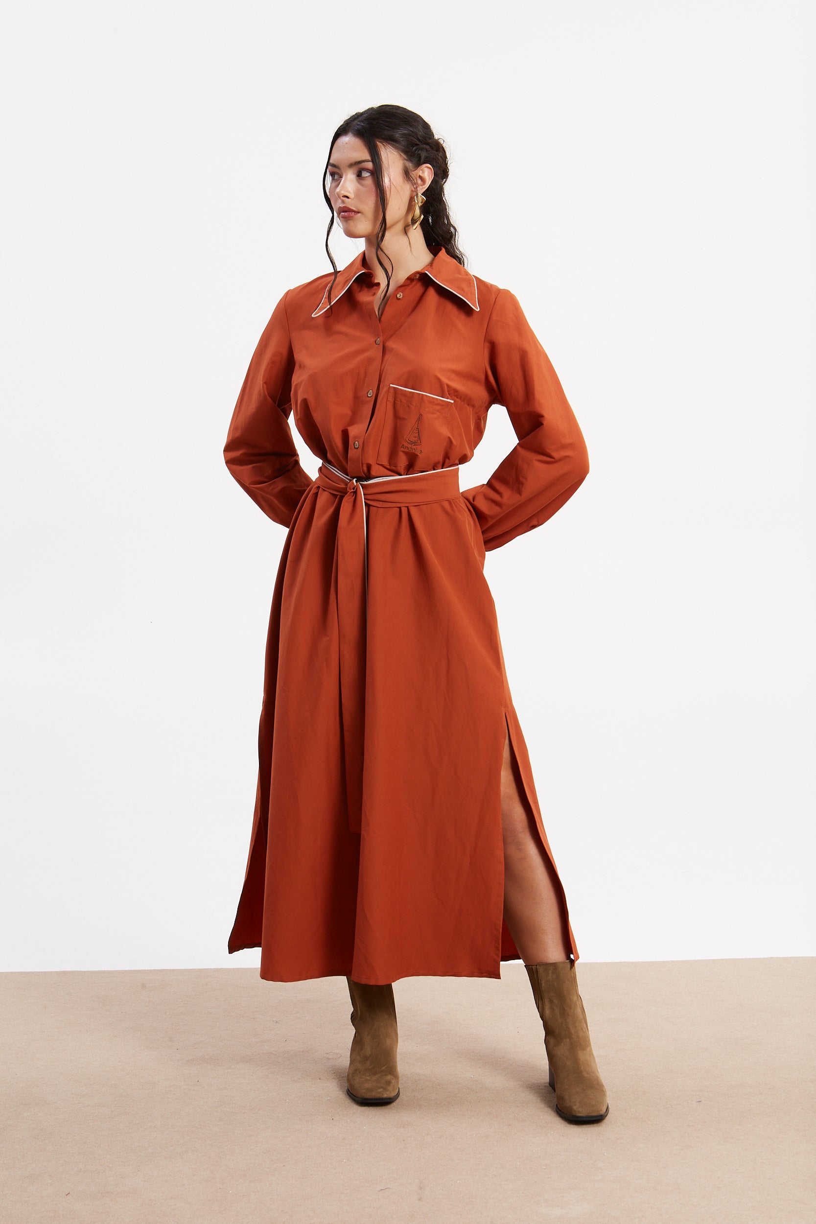 Ellen poplin rust shirtdress