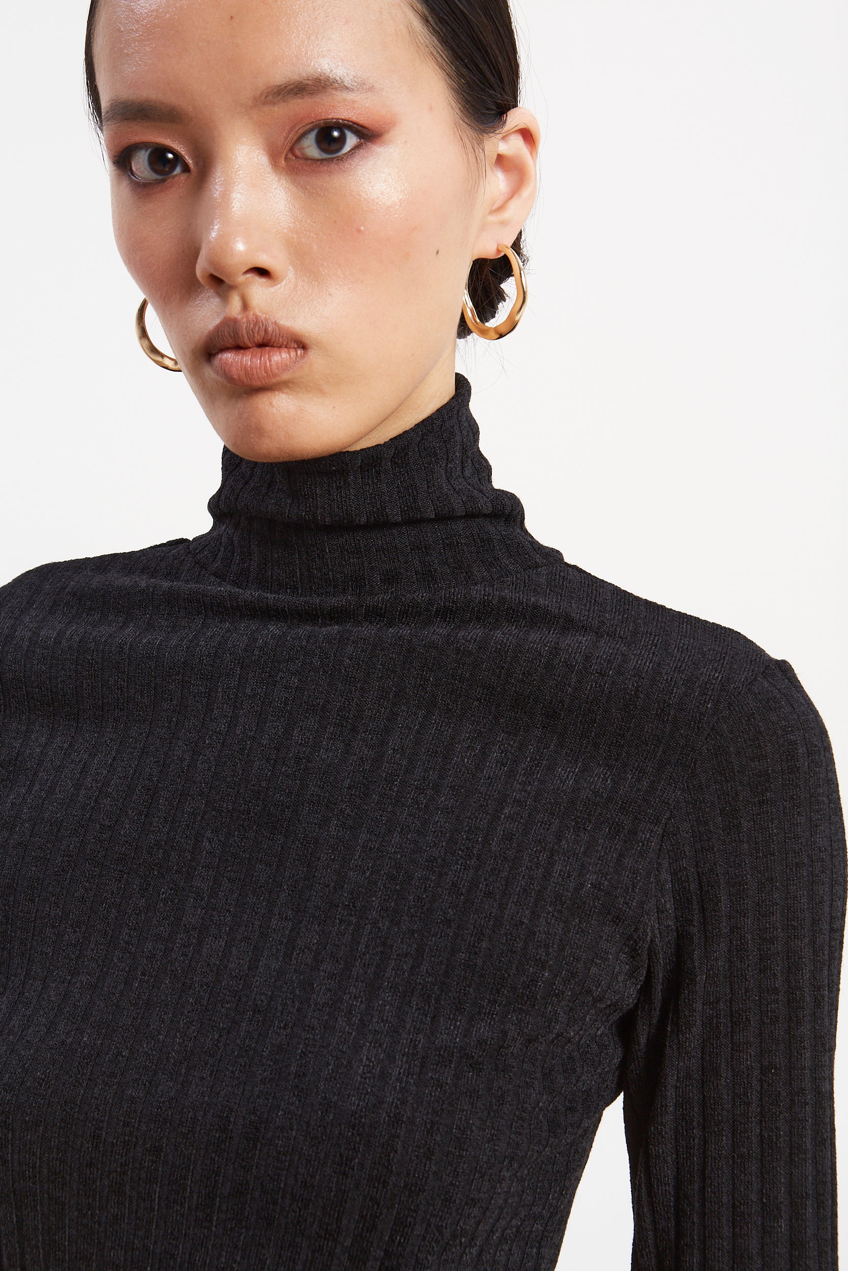 Matilda rib knit turtleneck black top