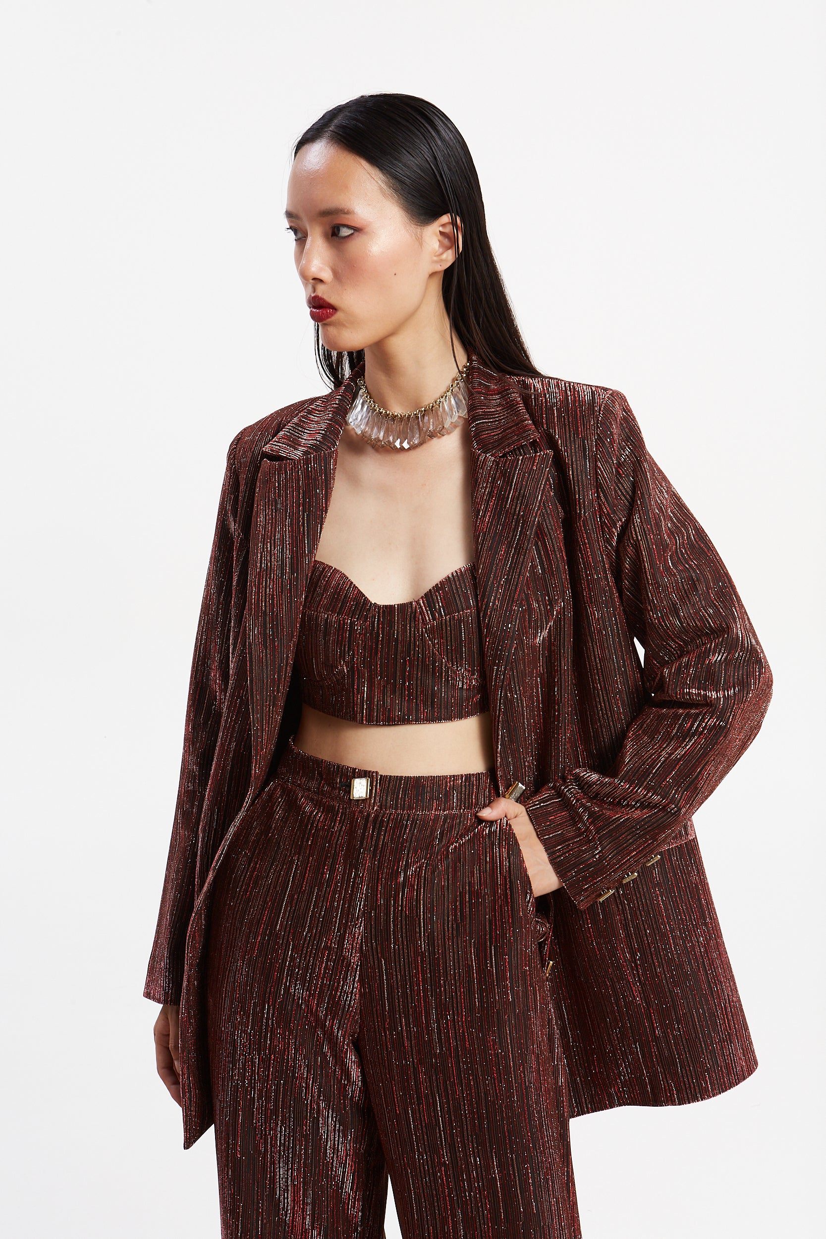 Gloria lurex red bustier top