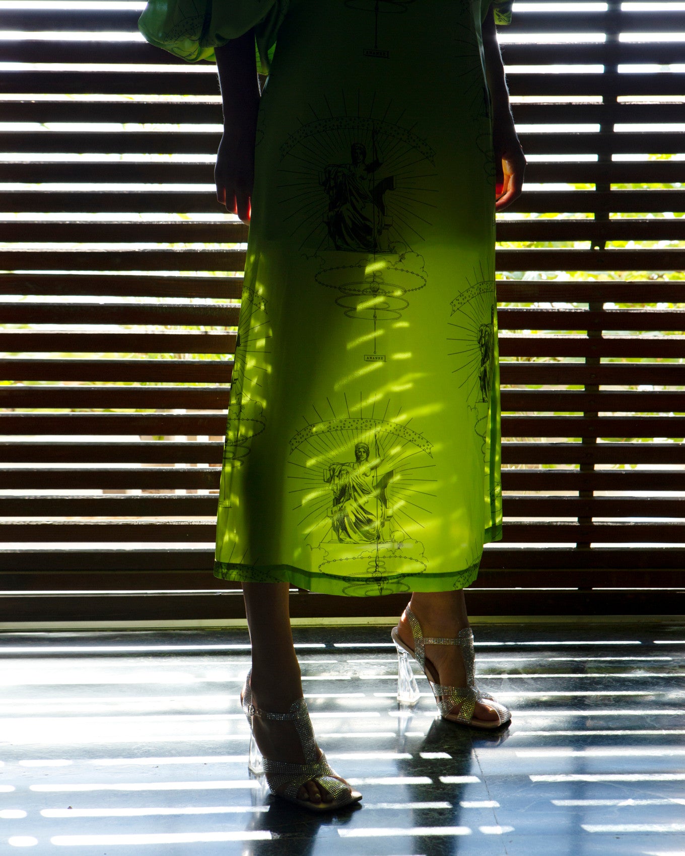 Ananke satin printed lime skirt