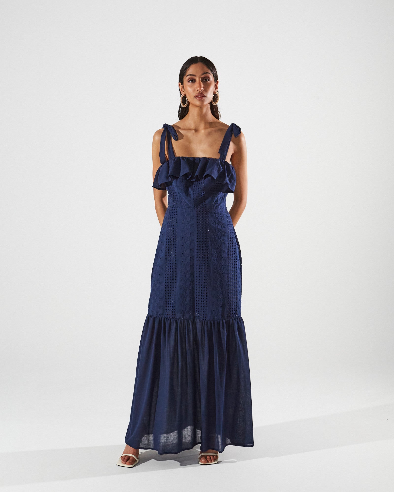 Ava cotton broderie ruffle blue dress