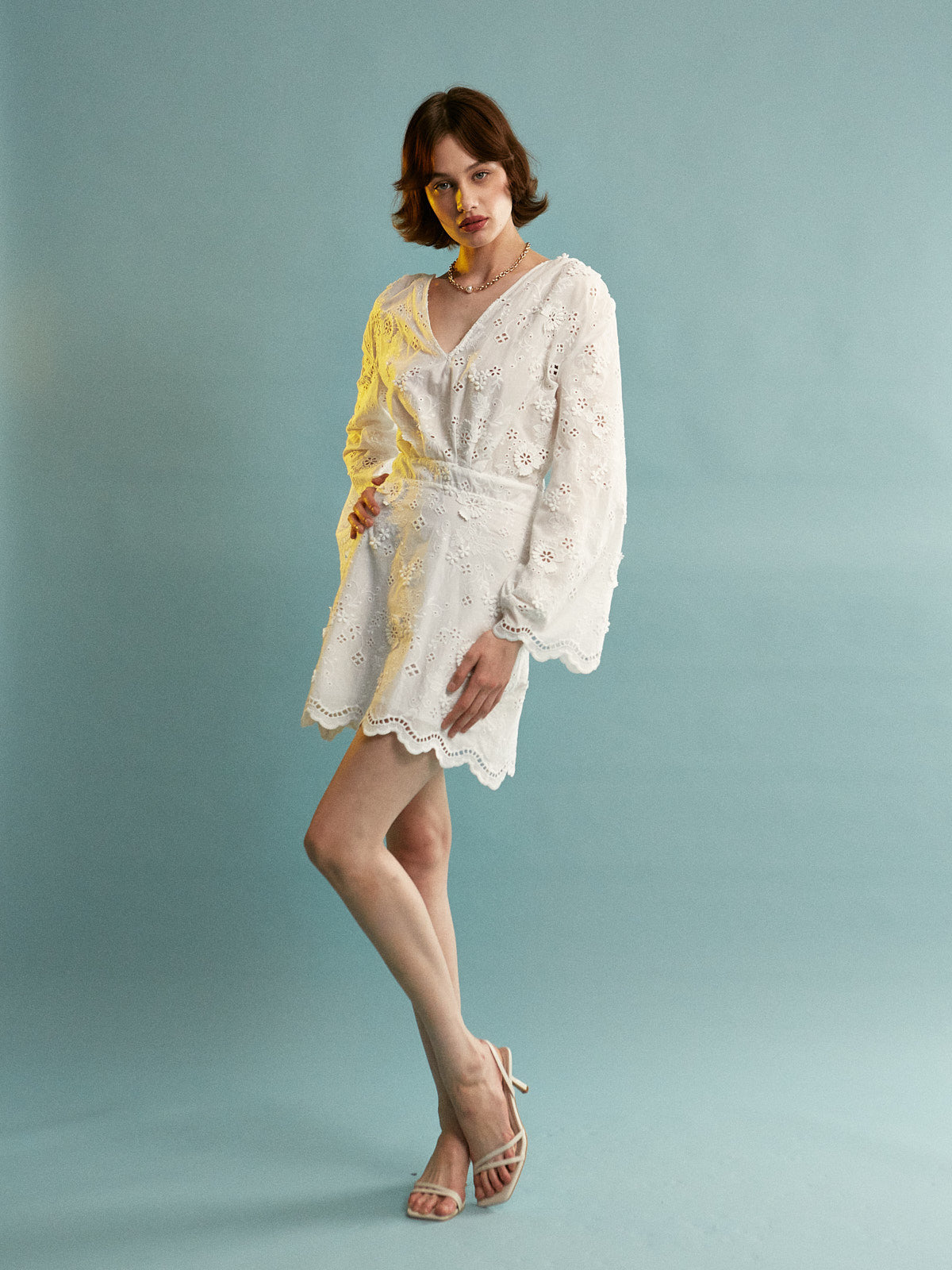 Denise cotton broderie mini white dress