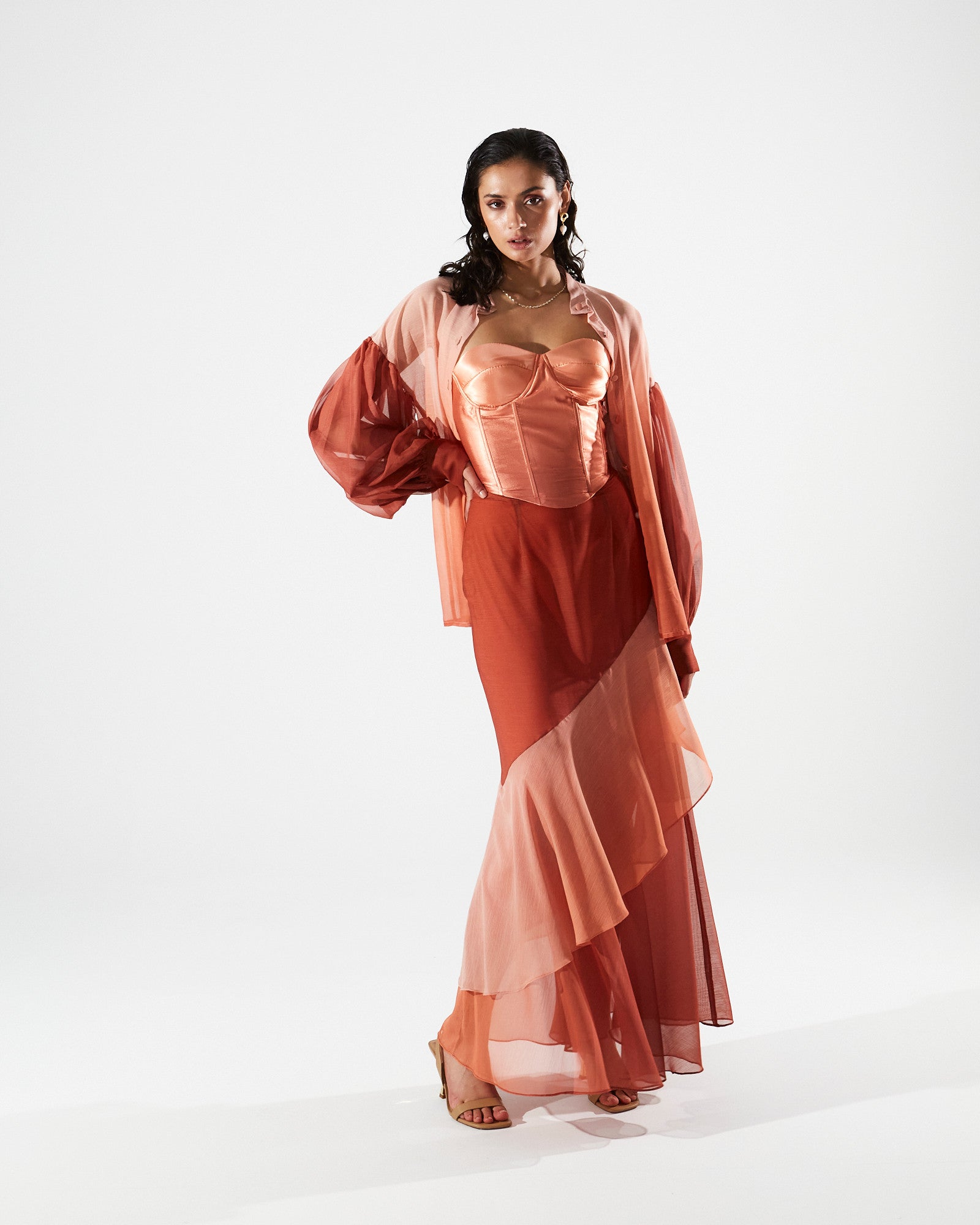 Jolene ruffle gradient nude skirt