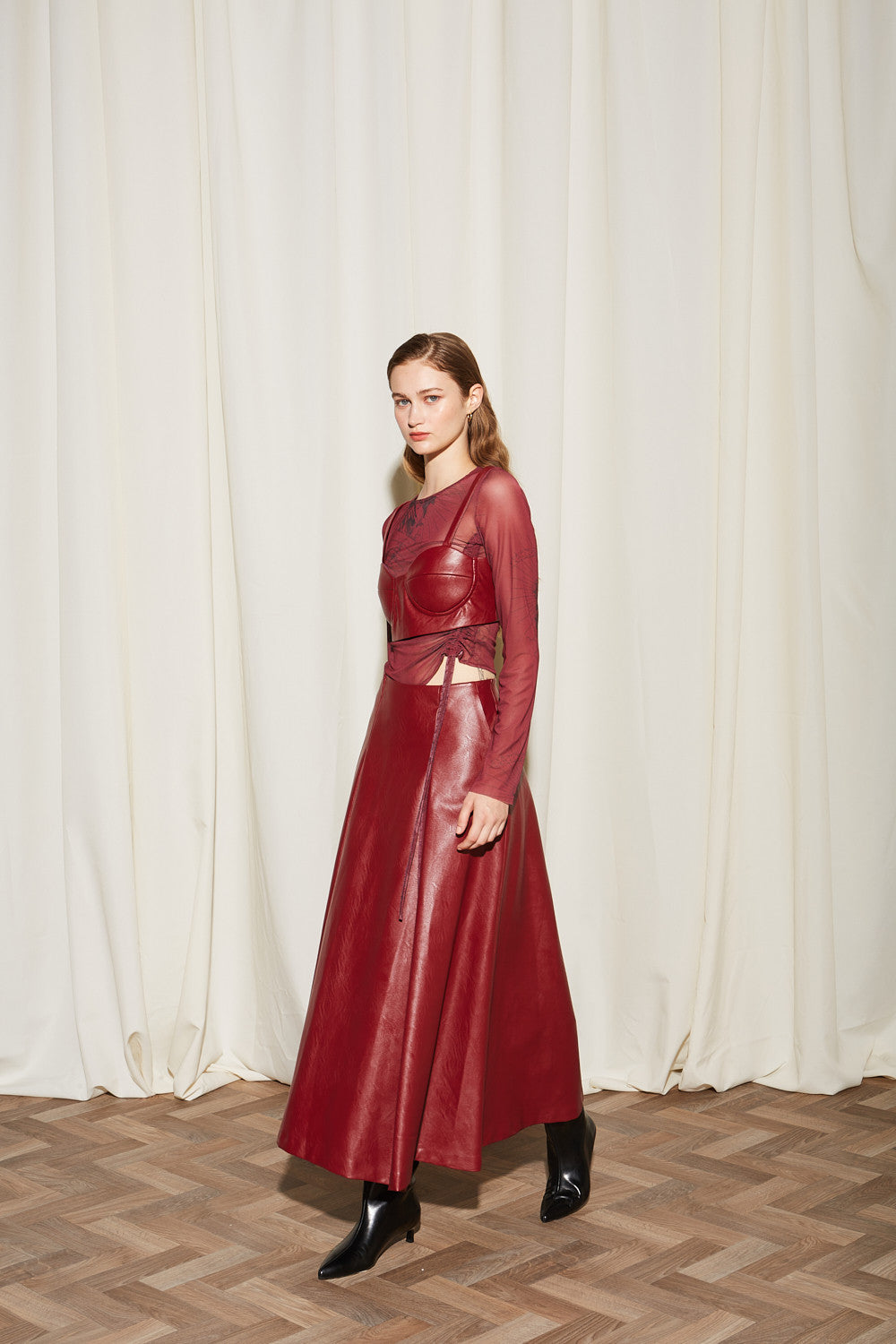 Daria eco leather burgundy crop top