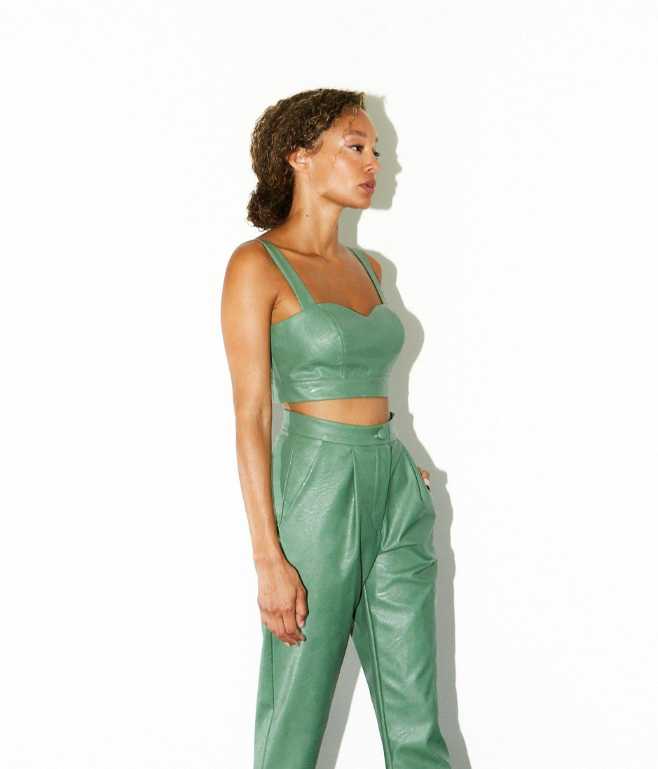 Doris eco leather green top