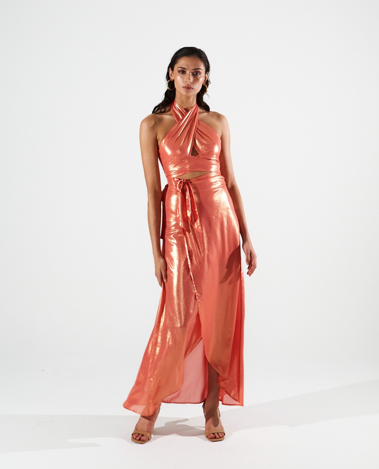Magnolia shiny coral wrap skirt