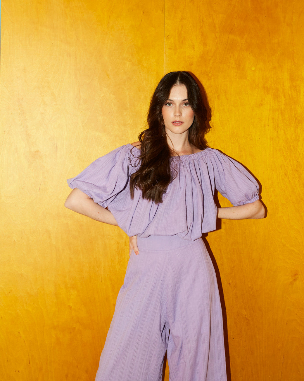 Esther cotton broderie lilac pants