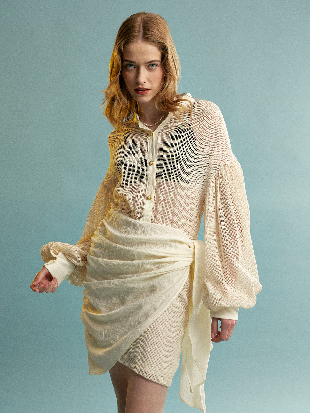 Zia cotton mini ecru dress