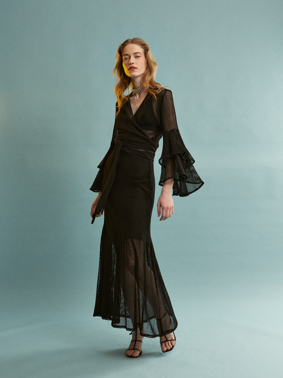 Zia cotton ruffle sleeve black top