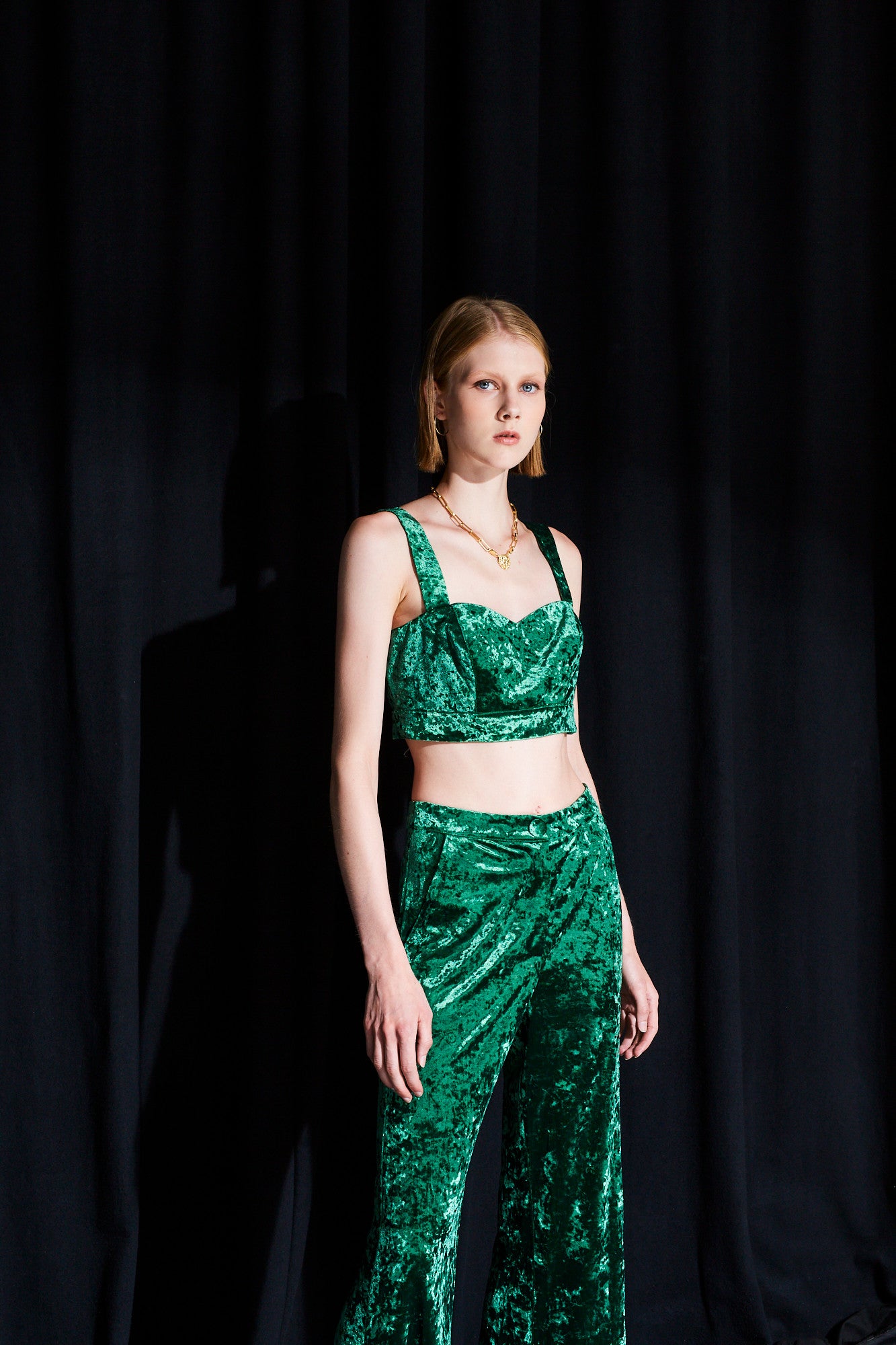 Annabel velvet green bustier top