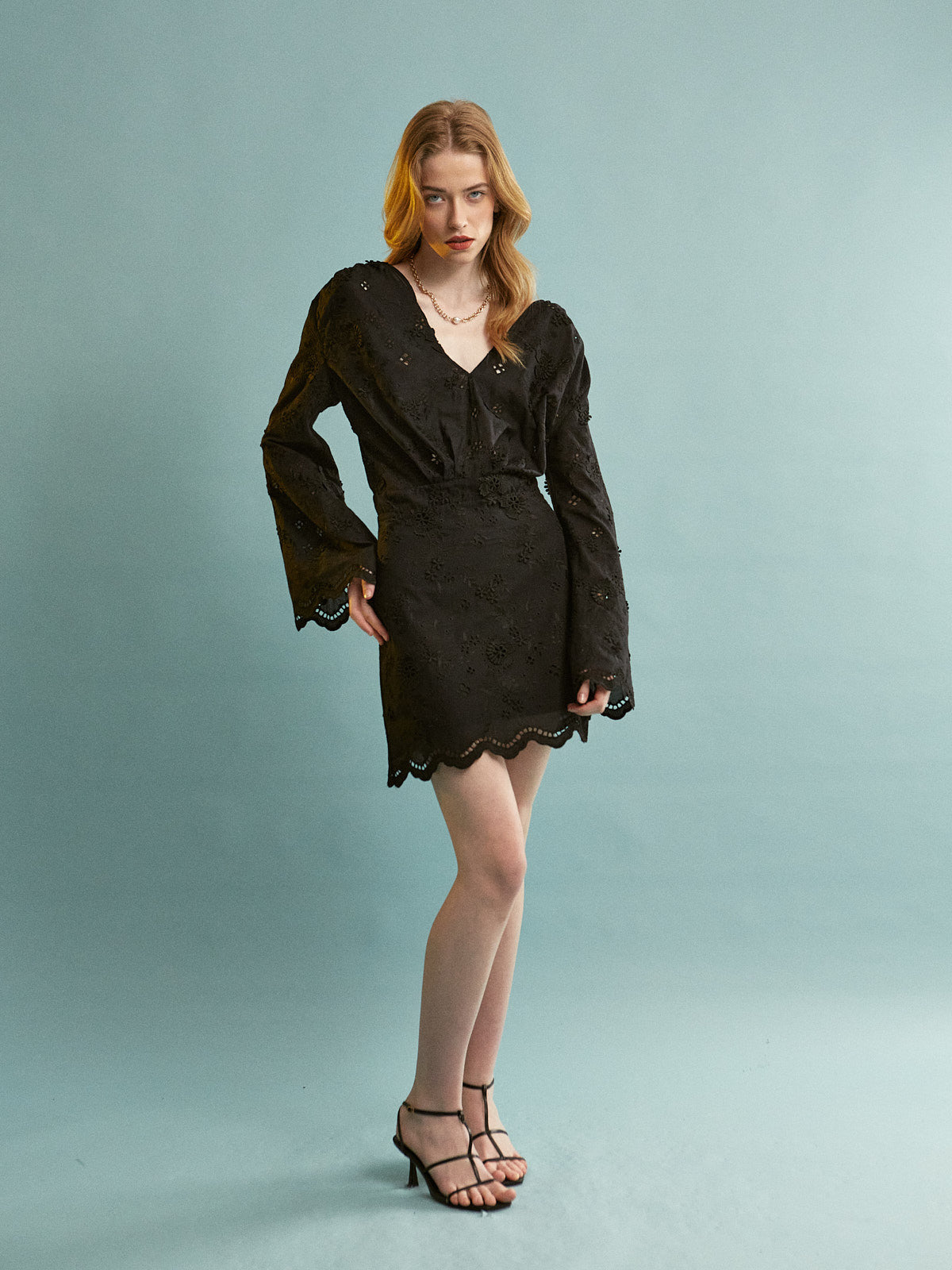 Denise cotton broderie mini black dress