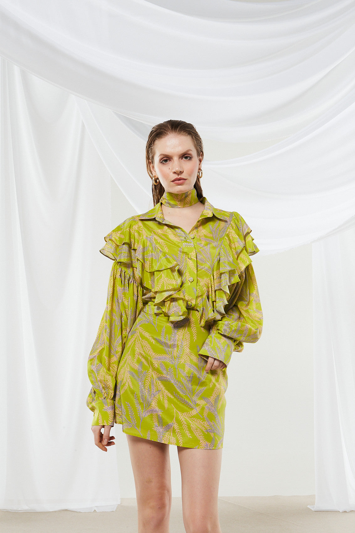 Jasmine printed ruffle shirt