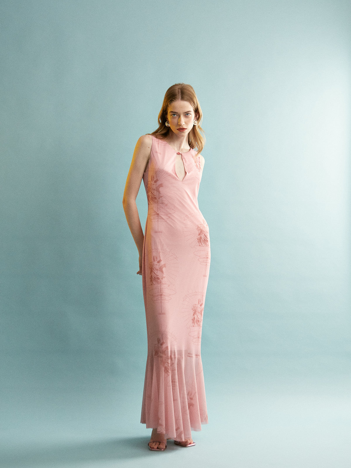 Ananke mesh printed pink dress