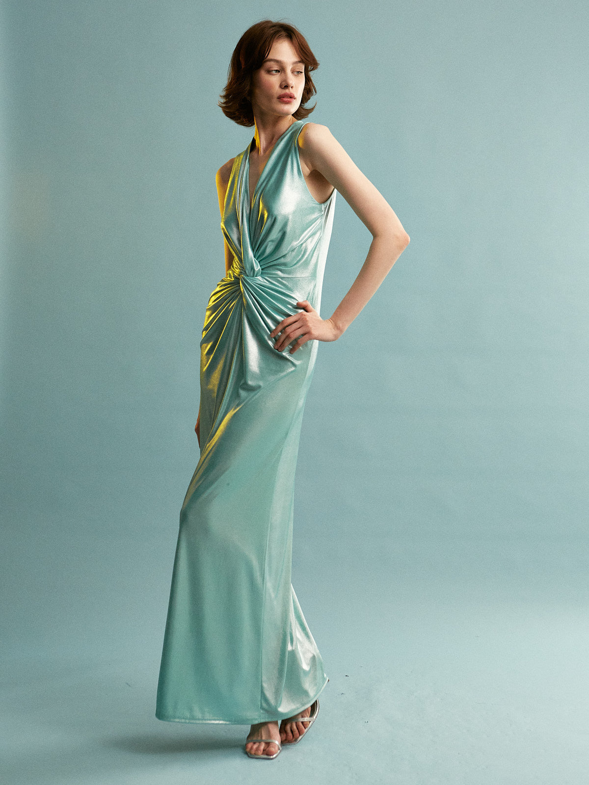 Emma metallic aqua dress