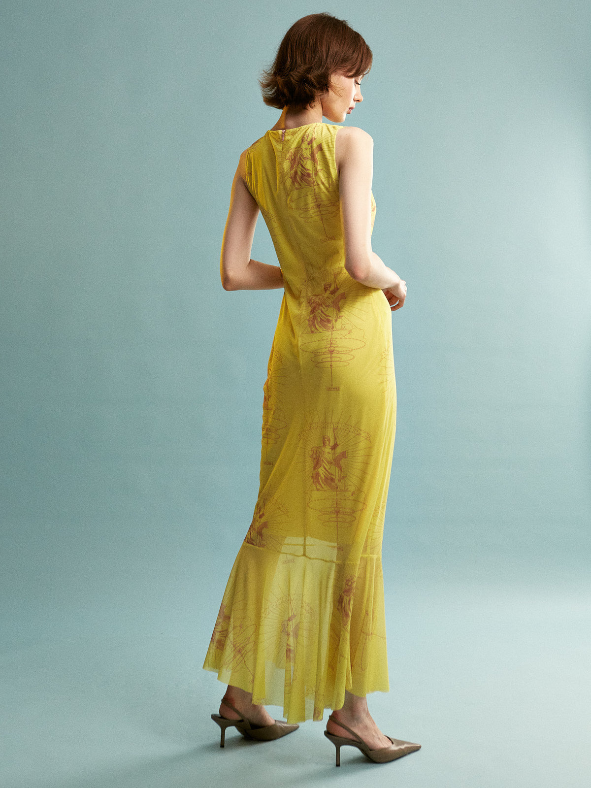Ananke mesh printed yellow dress