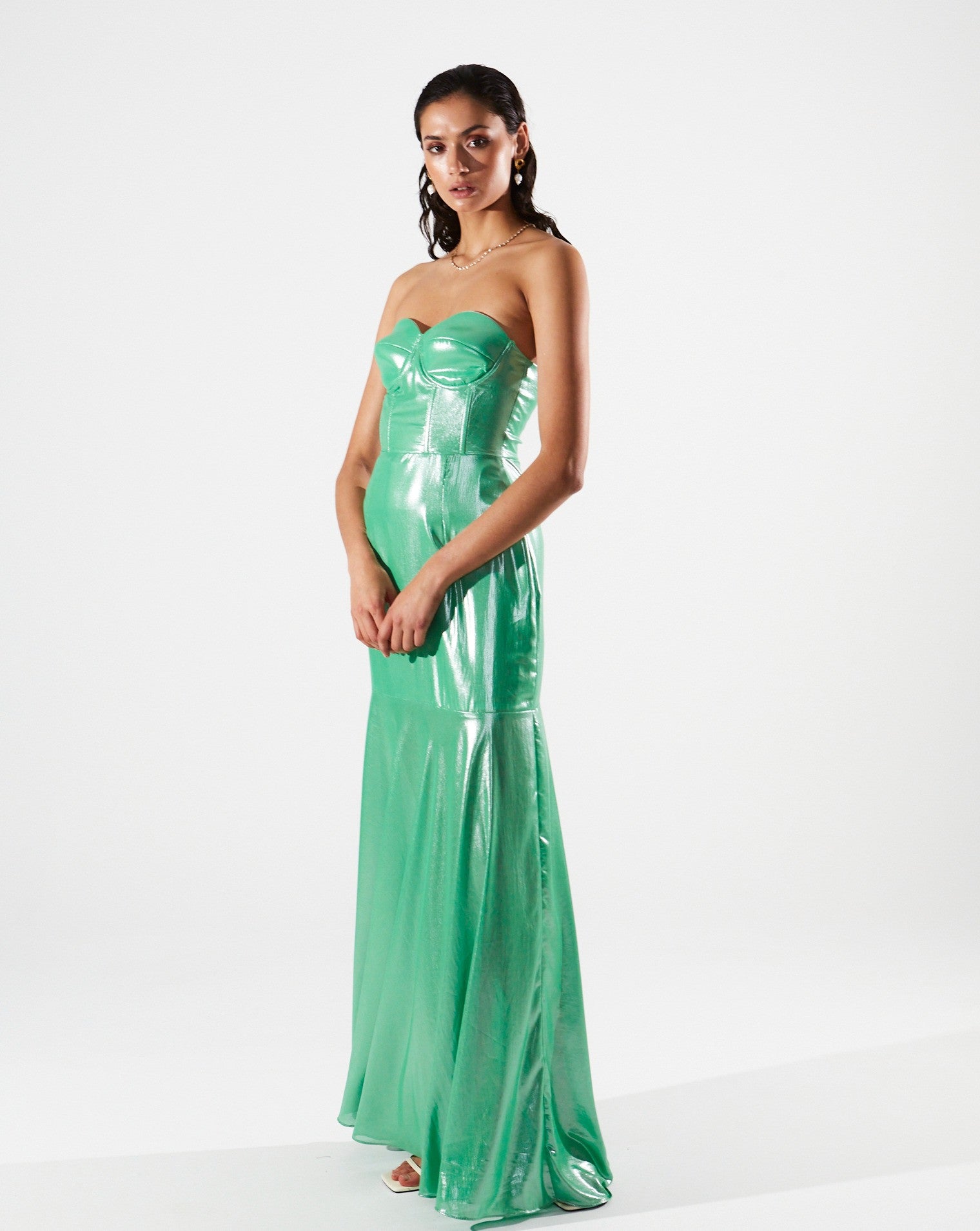 Magnolia shiny corset green dress