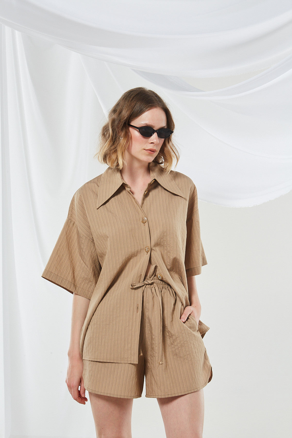Renata stripe camel shirt