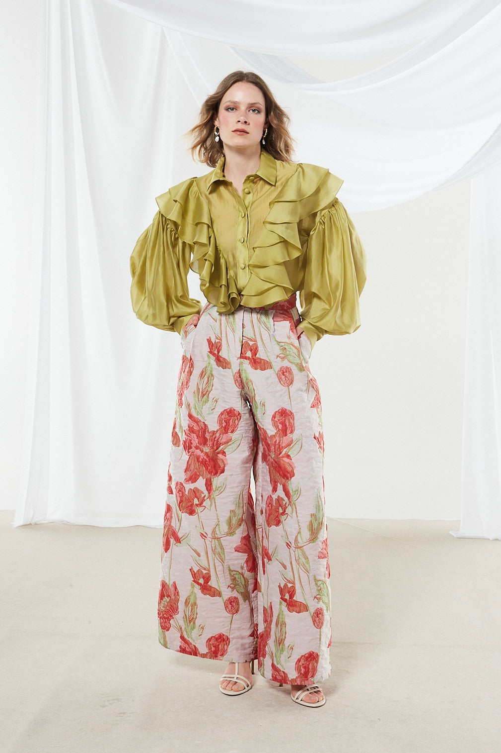 Rose brocade pants