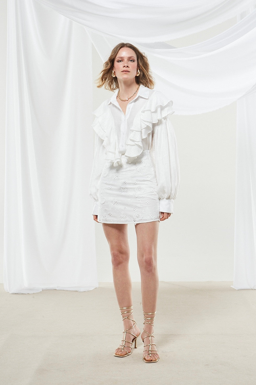 Aster broderie mini white skirt