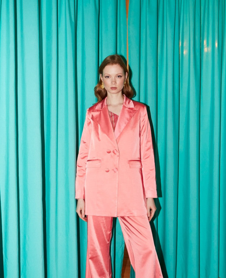 Luna shiny cotton coral blazer