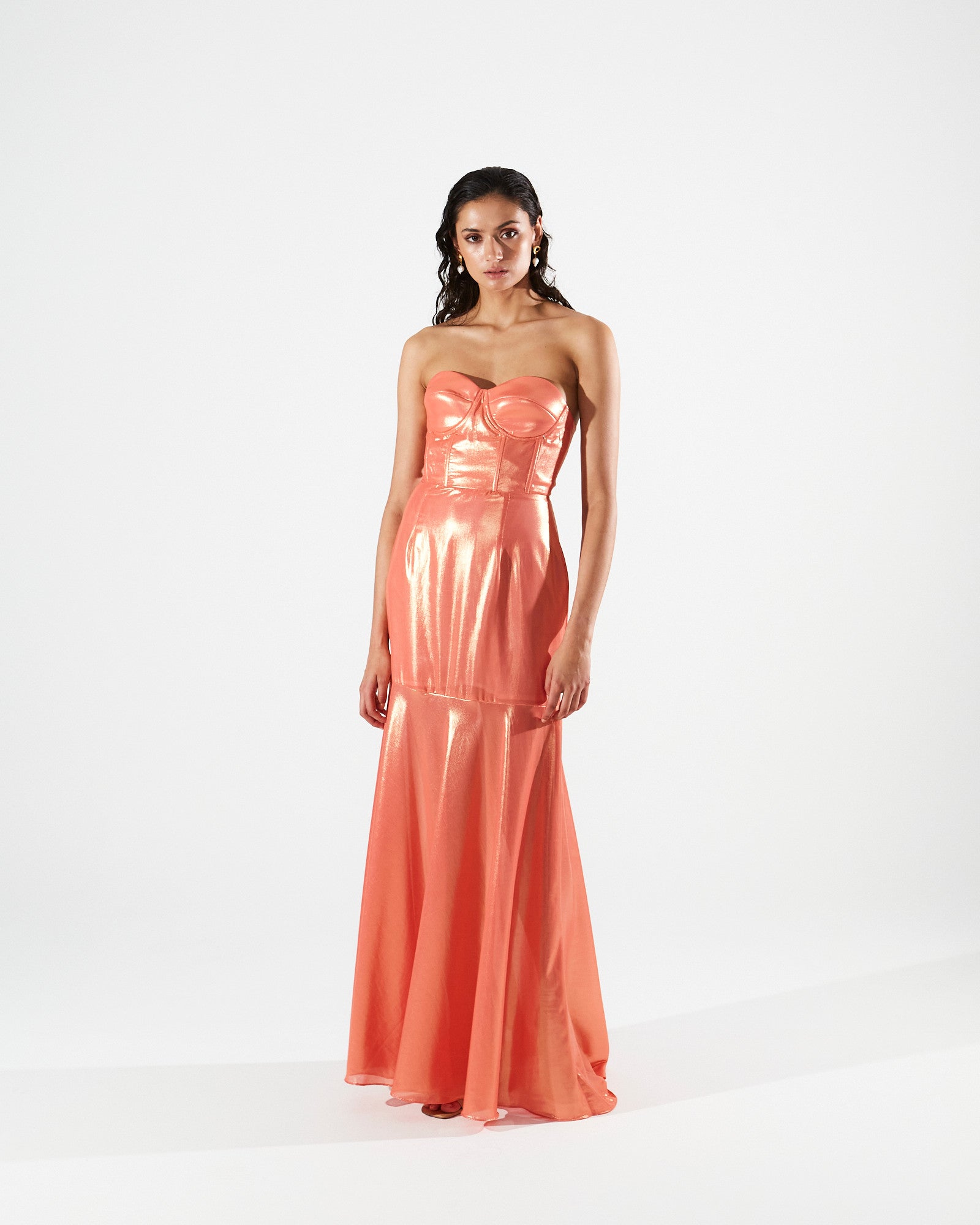Magnolia shiny corset coral dress