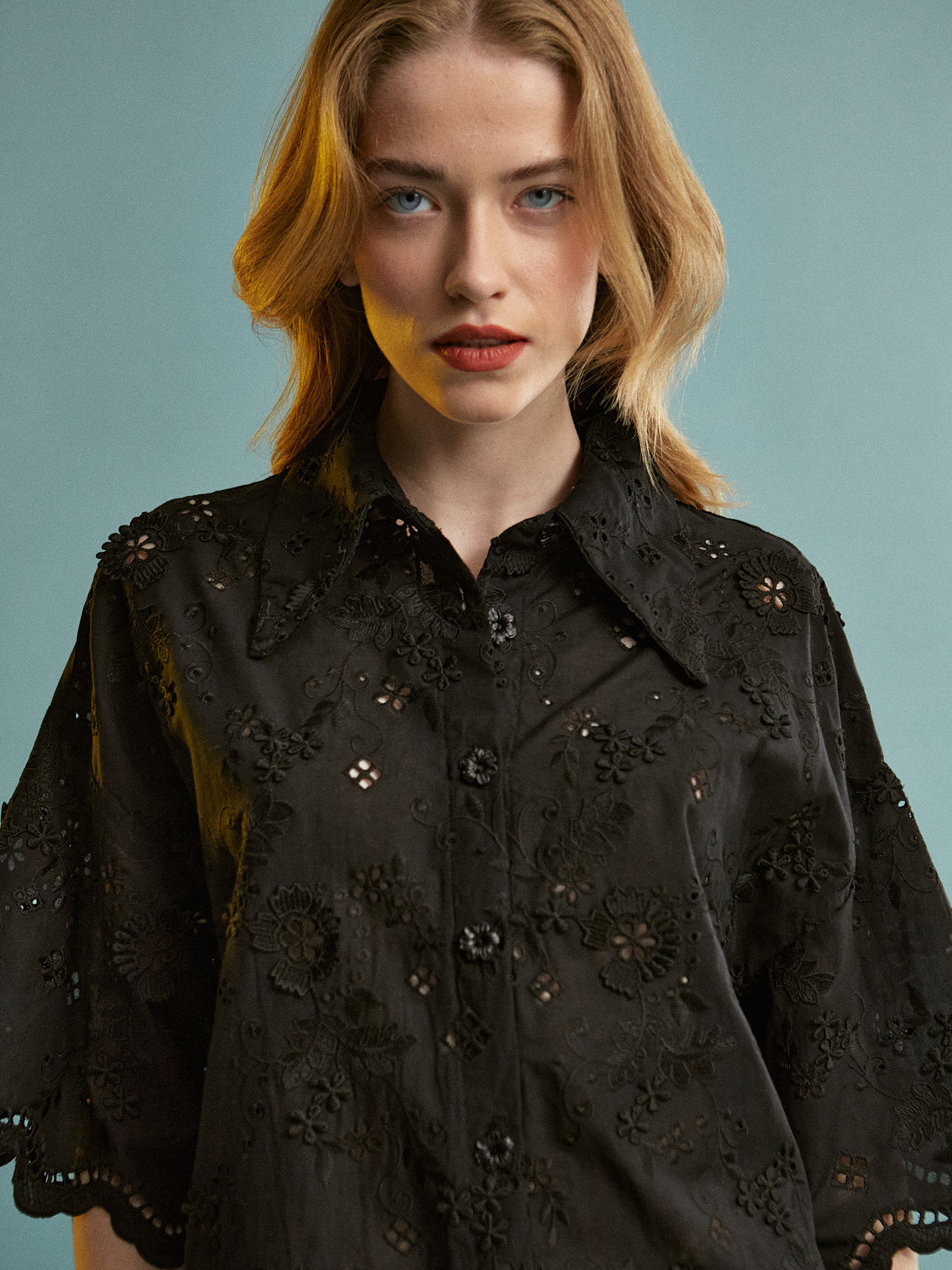 Denise cotton broderie black shorts