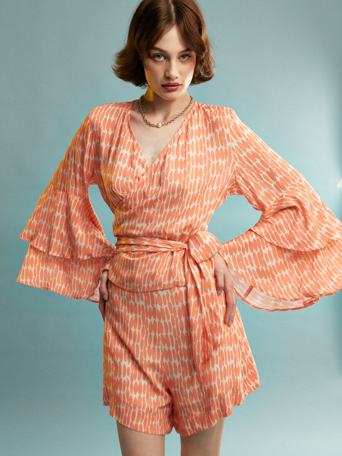 Bianca viscose ruffle sleeve top