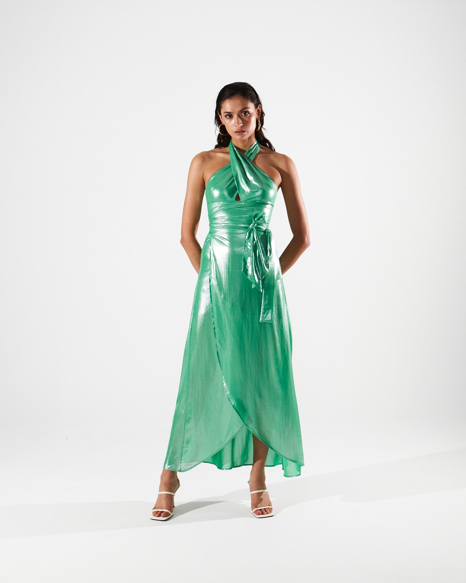 Magnolia shiny green wrap skirt