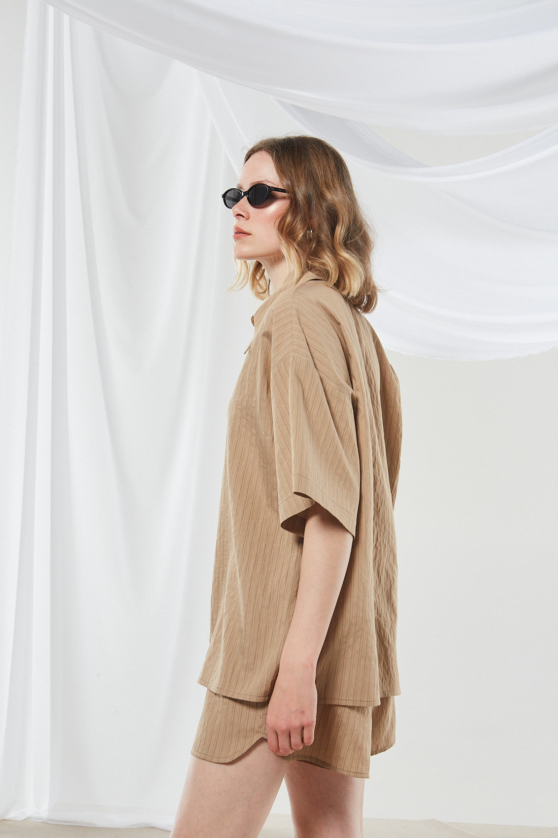 Renata stripe camel shorts