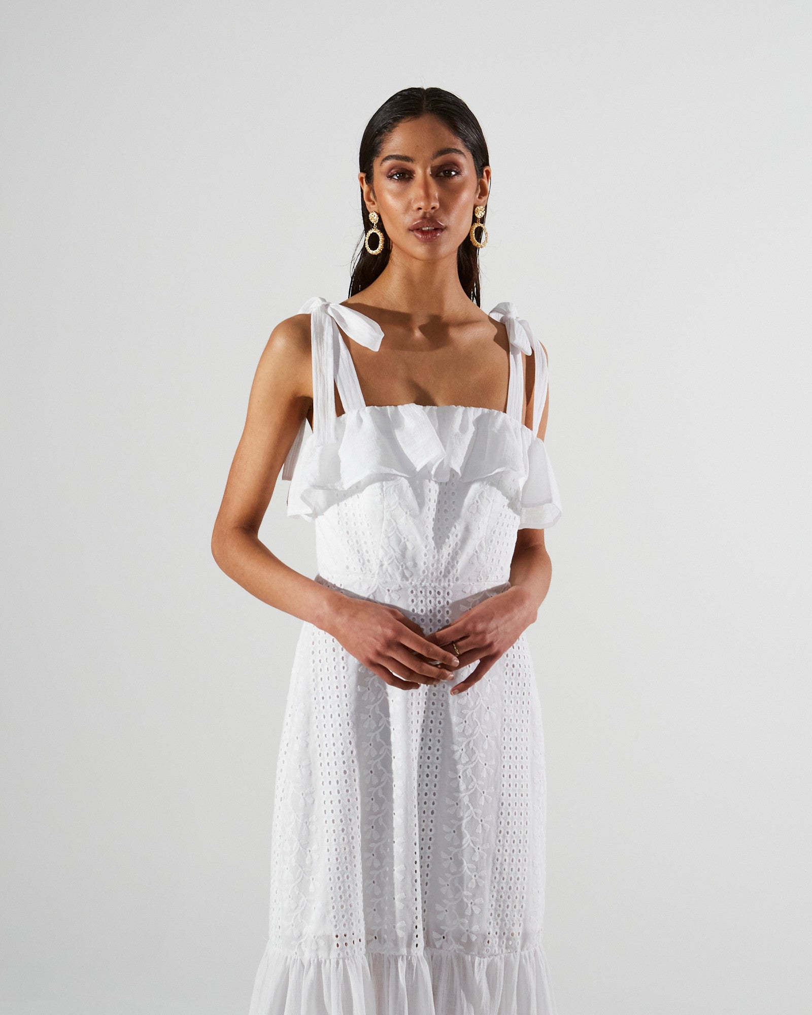 Ava cotton broderie ruffle white dress