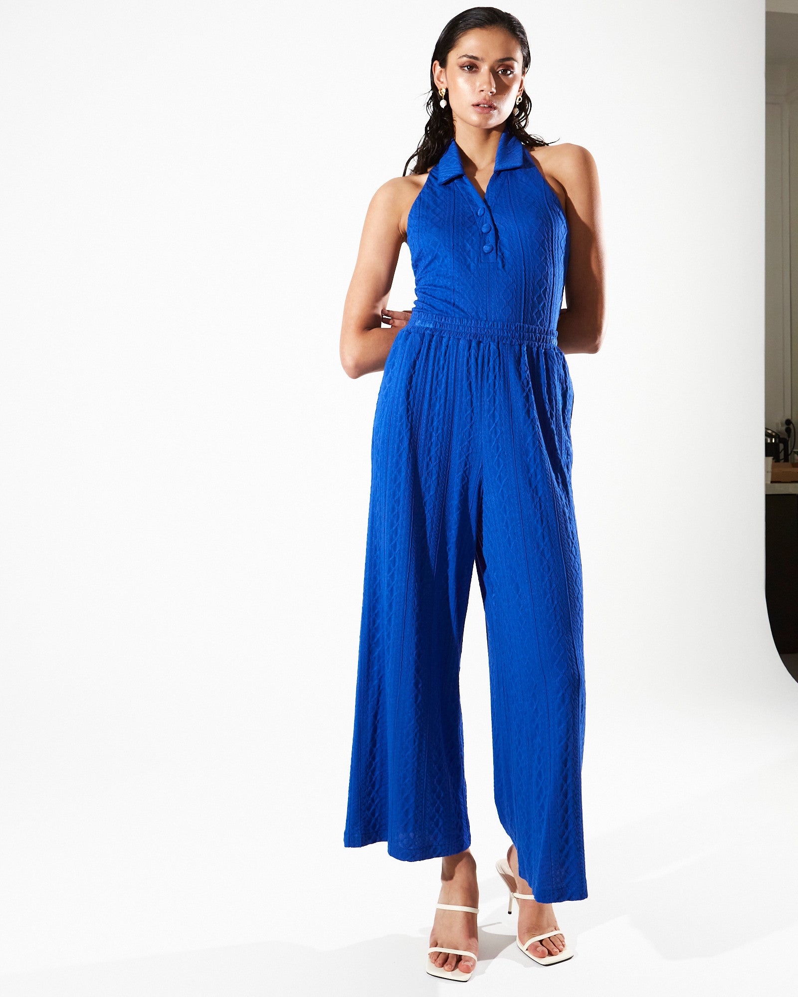 Eloise knitted collar blue top