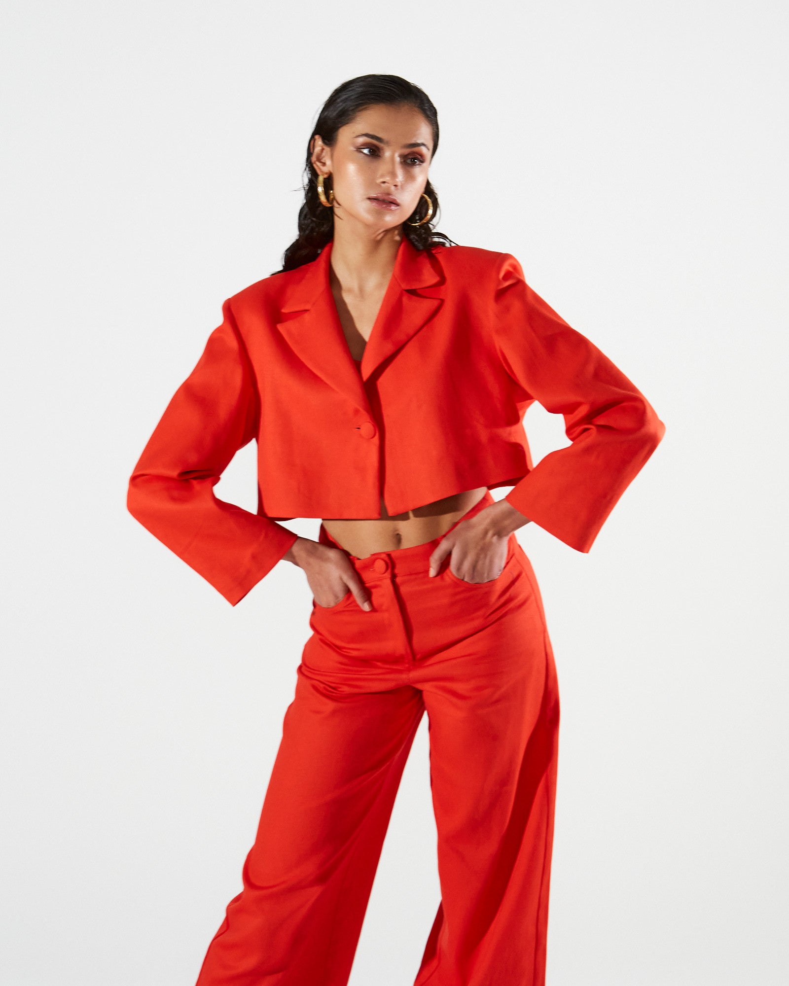 Clio cotton cropped red blazer
