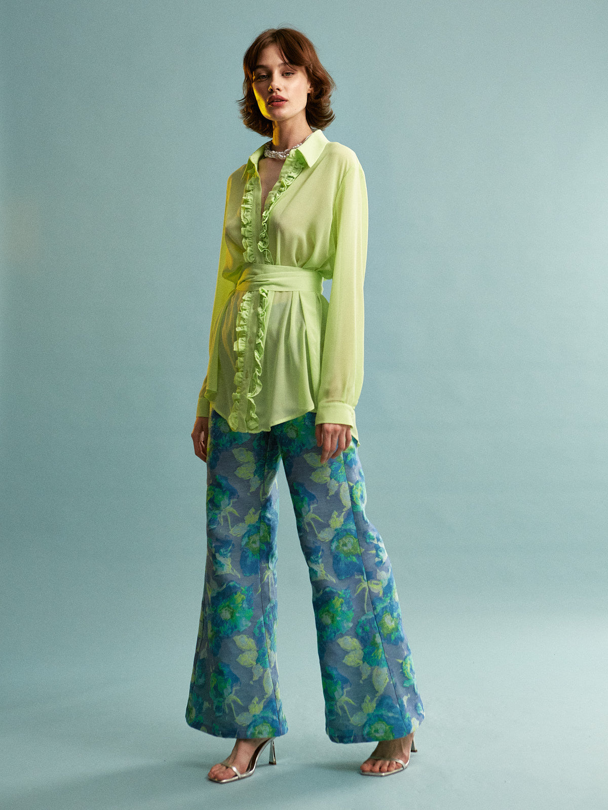 Amaya ruffle green shirt