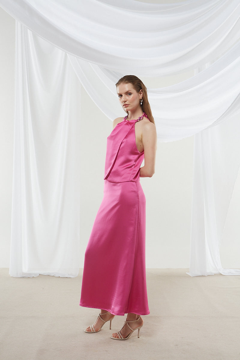 Narcissa satin fuchsia skirt