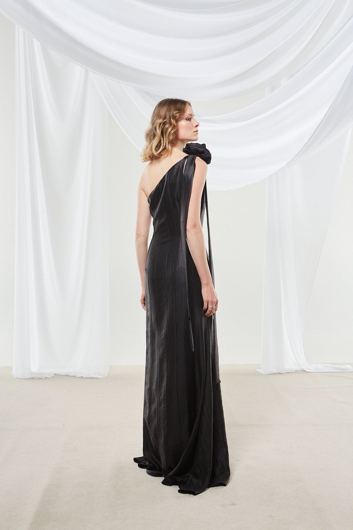 Zinnia one shoulder black dress